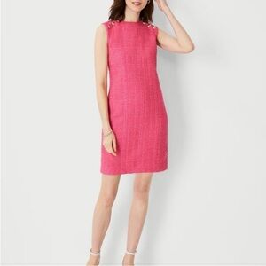 Ann Taylor Tweed Shift Dress Button Shoulder Easter Elle Woods Legally Blonde